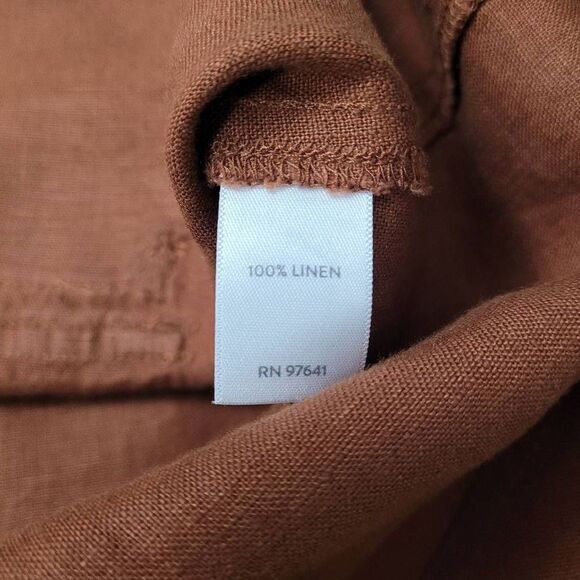 J Jill Love Linen Brown Linen Button Front Blazer Sz M Petite Lightweight Pocket - Picture 6 of 8